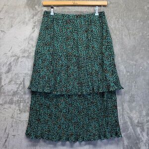 Easel NWT Leopard Print Tiered Midi Skirt Teal Boho Boutique Style Size Large